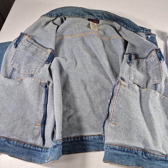 Denim & Co Blue Denim MOTO Boho Studded Vintage Jean Jacket 1 X - Picture 3 of 4